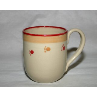 1812 Pott-Tasse creme mit roten und gelben Tapsen und Rand mf